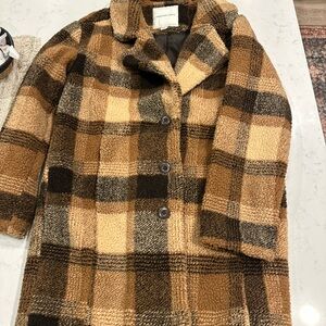 American Eagle Outfitters Brown Plaid Teddy Jacket